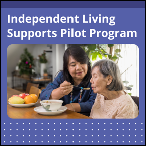 Independent Living Supports Pilot Program. A person feeding an older person. 
										